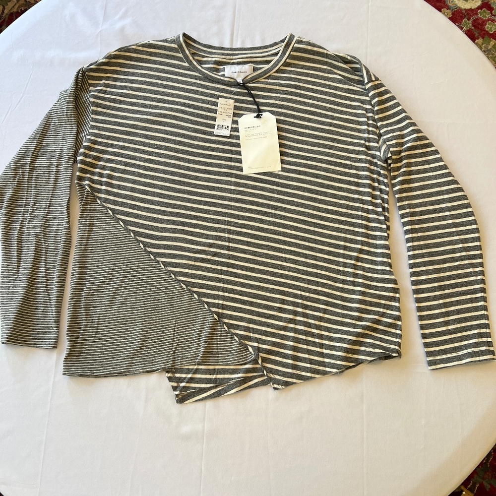 Current/Elliott Gray Slice Stripe Long Sleeve Top Sz L NWT